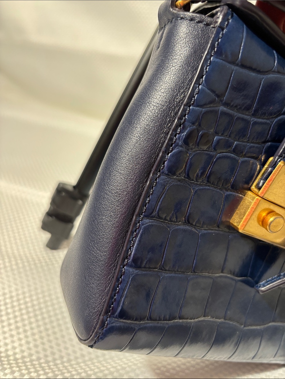 Tory Burch Navy Croc-Embossed Mini Crossbody with Gold Hardware - Picture 2 of 5